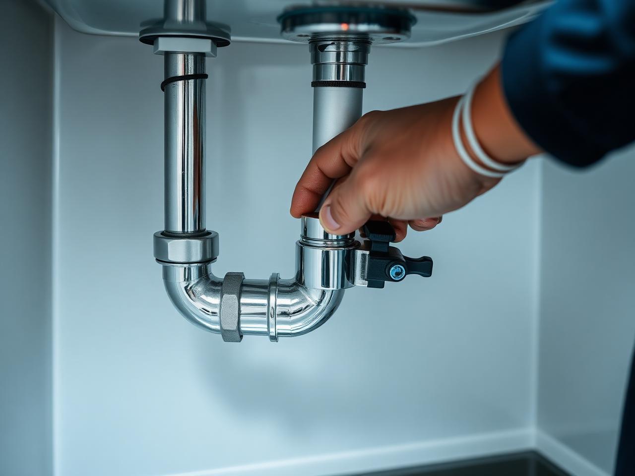 Clarence Smith Plumbing technician working on a chrome under-sink fitting
